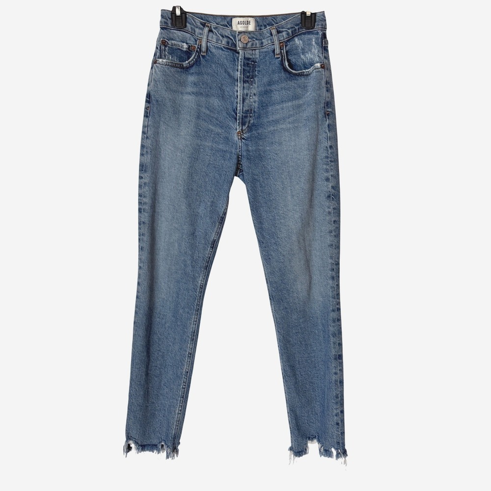 AGOLDE Nico High Rise Slim Fit Jeans Womens 26 Blue Raw Hem
